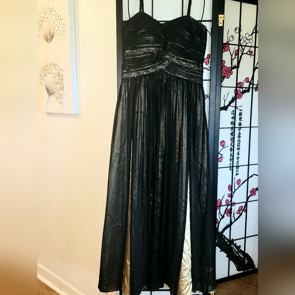 Ships Free: SPIEGEL Black & Gold Evening Dress